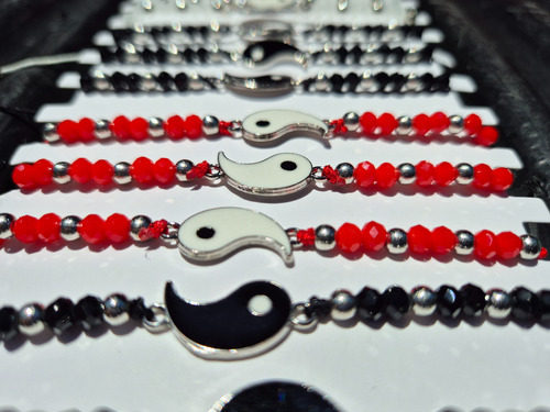 Set 12 Pulseras Para Parejas Ying Yang Novio Amigo Amor Dije Blanco 22 Cm 15 Cm
