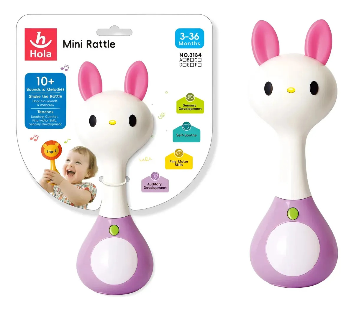 Hola Mini Sonajero Para Bebé Interactivo Conejo Blanco Conejo