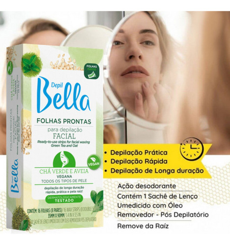 Kit 3 Cx Folhas Prontas Facial Chá Verde Depil Bella