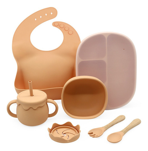 7 Utensilios, Plato, Cuchara, Babero, Tazas Con Pajita