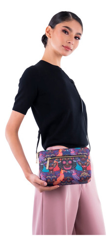 Crossbody Pineda Covalin Diseño Día De Muertos Mictlán Ngo Color Negrobcysdmm