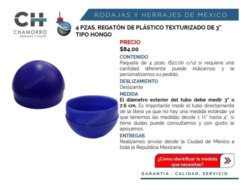 Regatón Tapón Redondo Texturizado Tipo Hongo 3 Azul Paq4