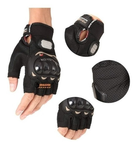 Guantes Moto Pro Biker Medio Dedo Protección Nudillos Palma