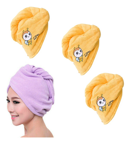 Pack X3 Gorro Toalla Microfibra Ducha Cabello Para Secar