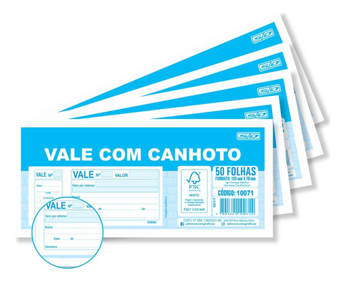 Vale Com Canhoto Kit 5 Blocos 50 Folhas São Domingos 15x7cm