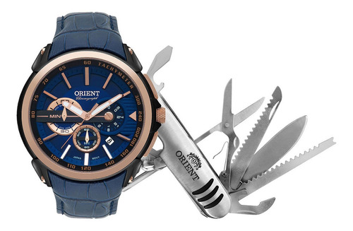 Relógio Orient Kit Cronógrafo Mtscc029 Kv91 Cor da correia Azul Cor do fundo Azul