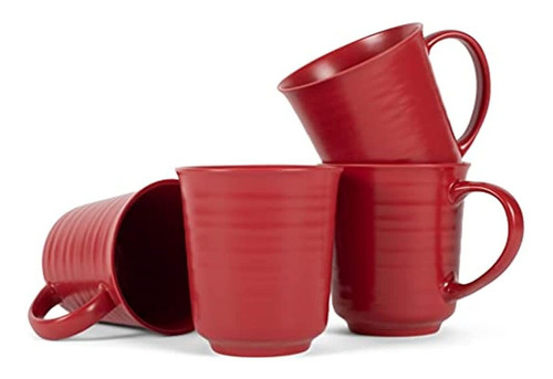 Juego De 4 Tazas De Café Con Acabado En Esmalte Mate Rojo