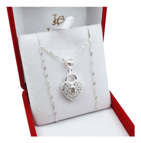 Conjunto Plata 925 Corazón Con Cerradura Y Piedras Import 