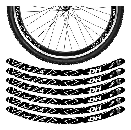 Kit 12 Adesivos Bike Roda Aro 24 26 29 Dh Vbrake Preto Jogo