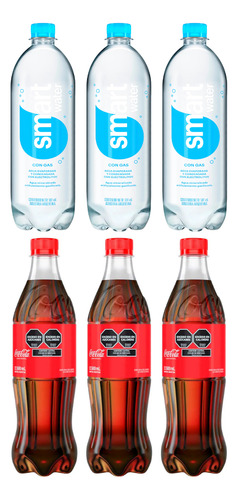 Agua Smart Water Con Gas 600ml X3+coca Cola Original 500mlx3