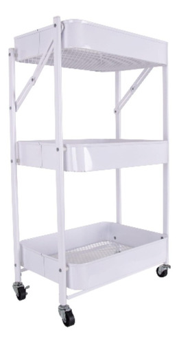 Carro Organizador Con 3 Estantes Blanco Con Ruedas Plegable