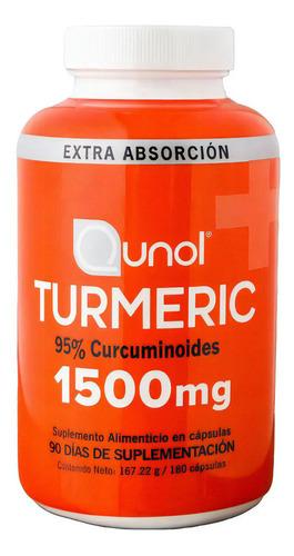 Turmeric 95% Curcuminoides 1500 Mg 180 Caps Qunol Sabor Sin Sabor