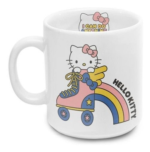 Caneca Hello Kitty De Porcelana 300ml Branca Happy
