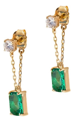 Aretes De Plata 925 Oro 18k Verde Zirconias Colgantes