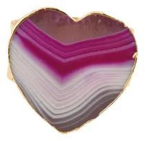 Comprar Anillo # 7 Con Bello Corazón De Ágata Púrpura, Chapa De Oro