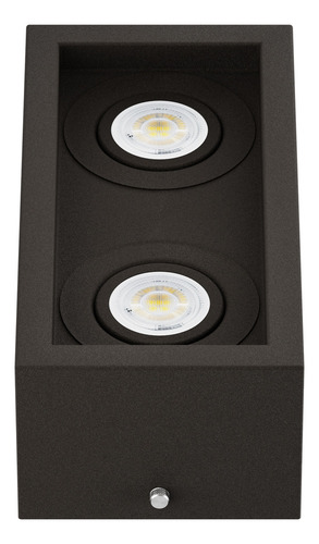 Spot Recuado Duplo Sobrepor Marrom Alumínio Externo + Led Dicroica GU10 6.5w Branco quente MF218 Mega Forte Iluminação