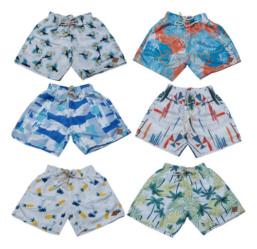 Kit 10 Bermudas Meninos Tecido Tactel Moda Verão Leve