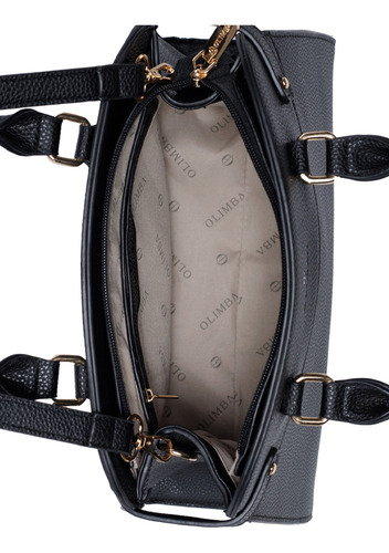 Bolsa Satchel Olimba Para Dama Mediano 9928 Negro Lisa Oro