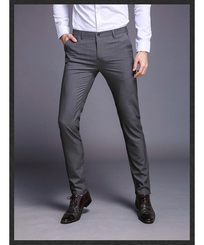 Pantalones De Vestir Hombre Formal Slim Color Sólido