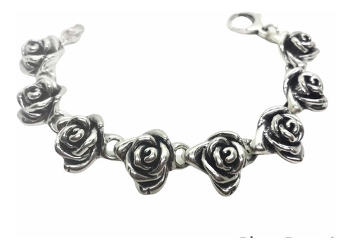 Imagen 2 de 6 de Pulsera Rosa Inflada De Plata 925