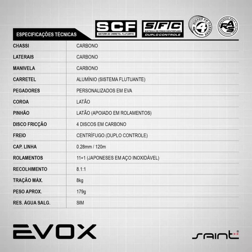 Carretilha De Pesca Saint Plus Evox 12 Rol. Esquerda Direita