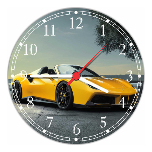 Relógio De Parede Carro Ferrari Amarela Gg 50 Cm Quartz 11