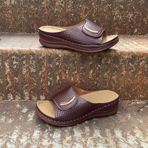 Sandalias De Tacón Bajo Con Cuñas Huecas Y Transpirables Par