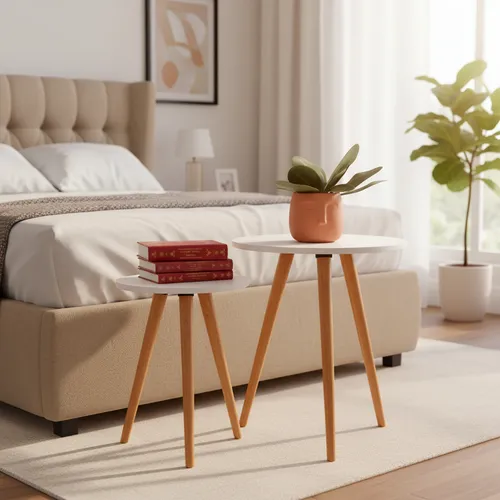 Kelan Kit Com 2 Mesas Redonda Retro Apoio Decorativa Porta Livros Blanco