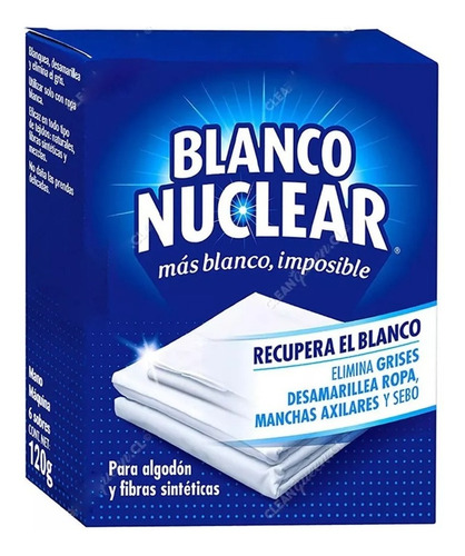 Blanqueador De Ropa Blanco Nuclear Sobres 120g