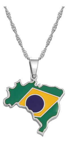 Collar Con Colgante De Mapa Y Bandera De Brasil De Hafrita,