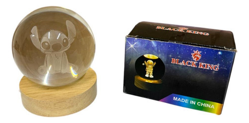 Luz De Noche Esfera De Cristal 3d Led Usb Escritorio 6cm Madera Stitch 2 Luz Azul