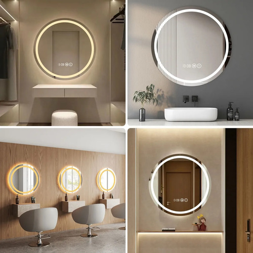Bannams Espejo Led Baño Touch 3 Modo Con Función Antivaho 60*60cm Espejo de baño redondo con indicador de hora y temperatura antivaho MON-JINGZ Banna