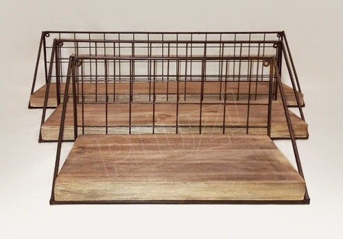 Estante Industrial Vintage 80cm Madera Y Malla Hierro Óxido