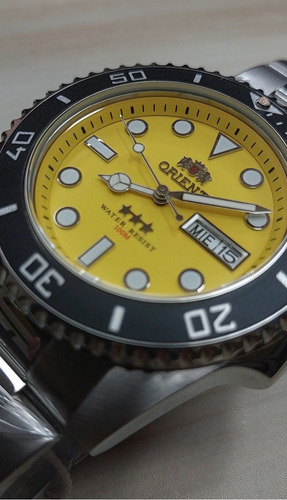 Relógio Orient Masculino Automatico Submariner Nh3ss011 Y1sx Prateado Preto Amarelo
