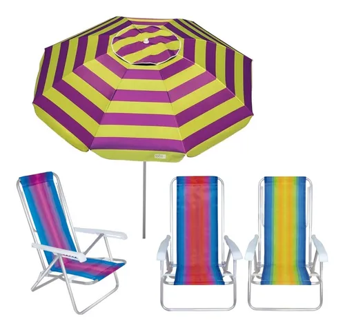 comprar Kit Guarda Sol 2m Roxo 3 Cadeira Reclinável 8 Pos Alumínio 