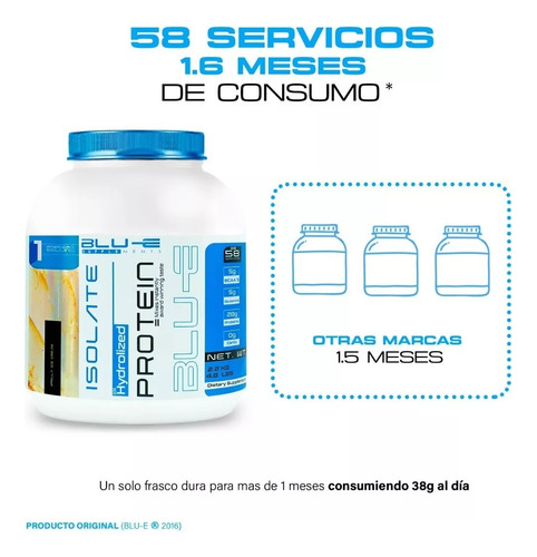 Proteína Whey Hidrolizada Isolate Blu-e 2.2kg Varios Sabores Vainilla