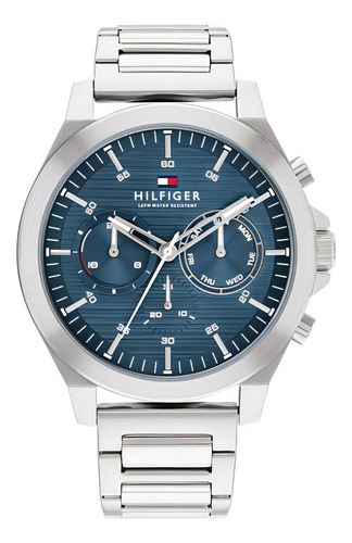 Reloj Tommy Hilfiger Th1710518 Hombre Acero Multifuncion Color De La Malla Plateado Color Del Bisel Plateado Color Del Fondo Celeste