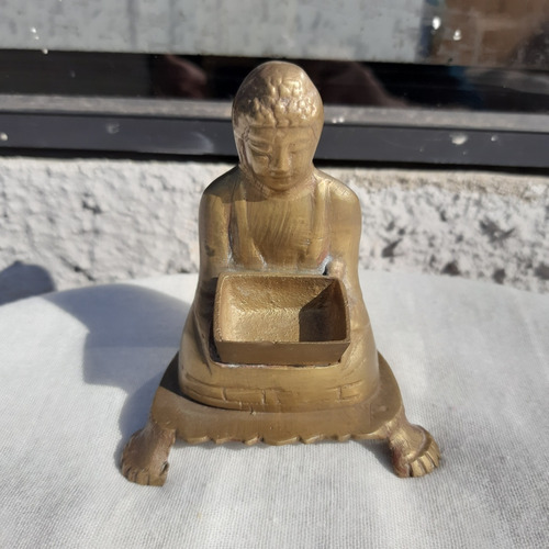 Estáua Buda Antiga Em Metal Dourado 10 Cm