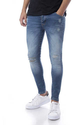 Imagen 2 de 6 de Jean Azul Chupin Elastizado C/roturas Hombre No End 36310