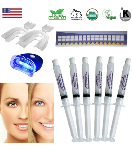 Kit Blanqueador De Dientes Profesional 6 Jeringa Luz Led Usa