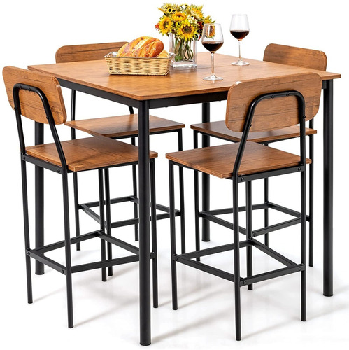 Juego De Comedor De 5 Piezas Color Marron Marca Giantex