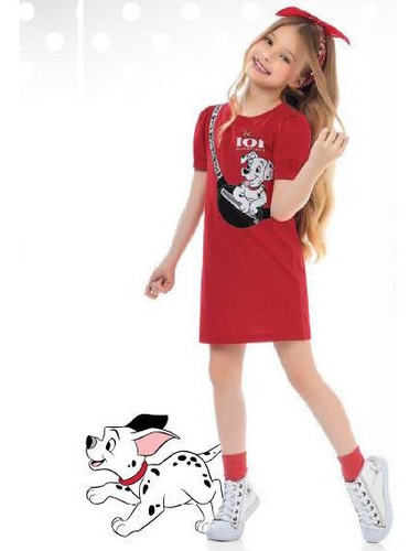 Vestido Infantil 101 Dámatas Disney Fakini 02515  Tam 4 À 10