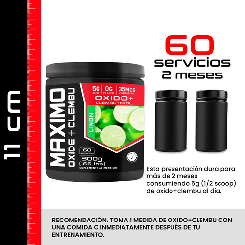 Óxido Nítrico + Clembuterol Maximo 300grs Pre Entreno Limón
