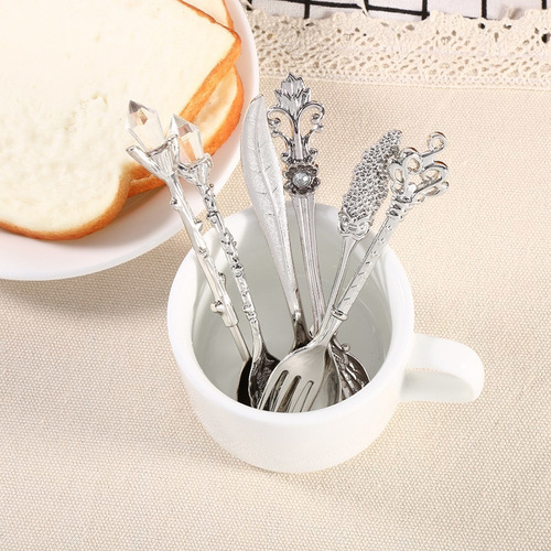 6 Unids/set Mini Cucharas De Café De Metal De Estilo Real Vi