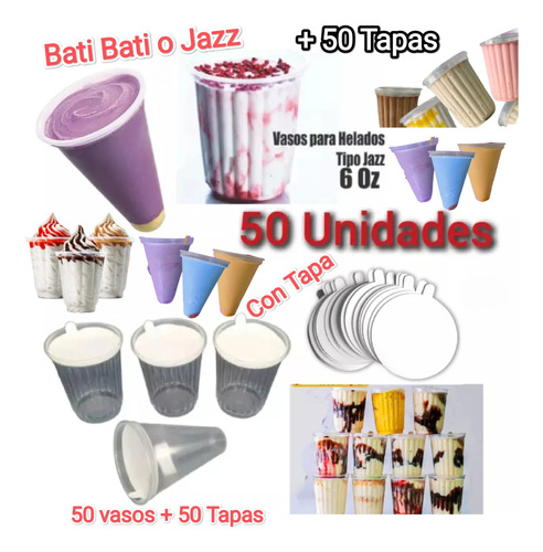 Vasos Transparente Bati Bati O Tipo Jazz 50 Unid Con Tapa 