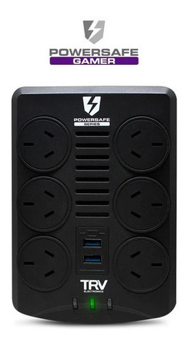 Imagen 2 de 9 de Estabilizador Tensión Trv Powersafe Gamer 6tomas/2usb/rj45 Negro