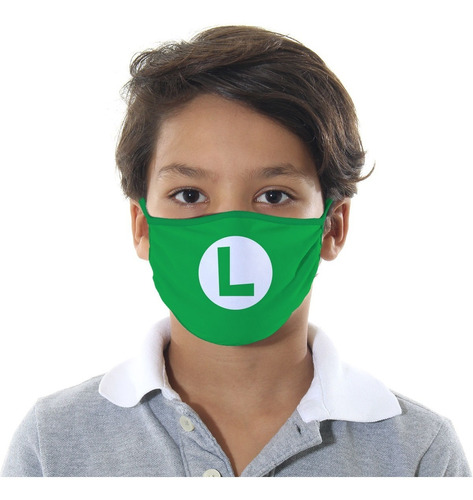 Máscara De Tecido Lavável Luigi Infantil Oficial C/4 Camadas
