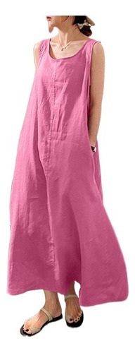 Loose Cotton Linen Sleeveless Dress With Pockets