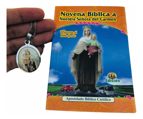 Medalla De La Virgen Del Carmen En Acero Con Cadena + Novena