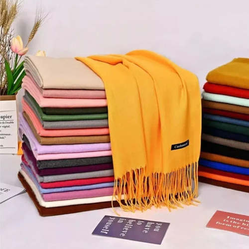 Cachecol Lenço Echarpe Pashmina Xale Inverno Frio Feminino Cor Bege-claro Desenho Do Tecido Lisa Tamanho Único